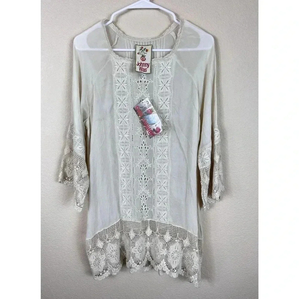 Johnny Was Blouse Tunic Embroidered Womens Size S Lace Boho